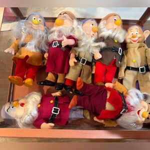 Vintage Seven Dwarfs Doll Set with Red and Brown Outfits